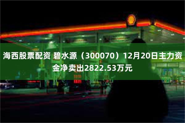 海西股票配资 碧水源（300070）12月20日主力资金净卖出2822.53万元